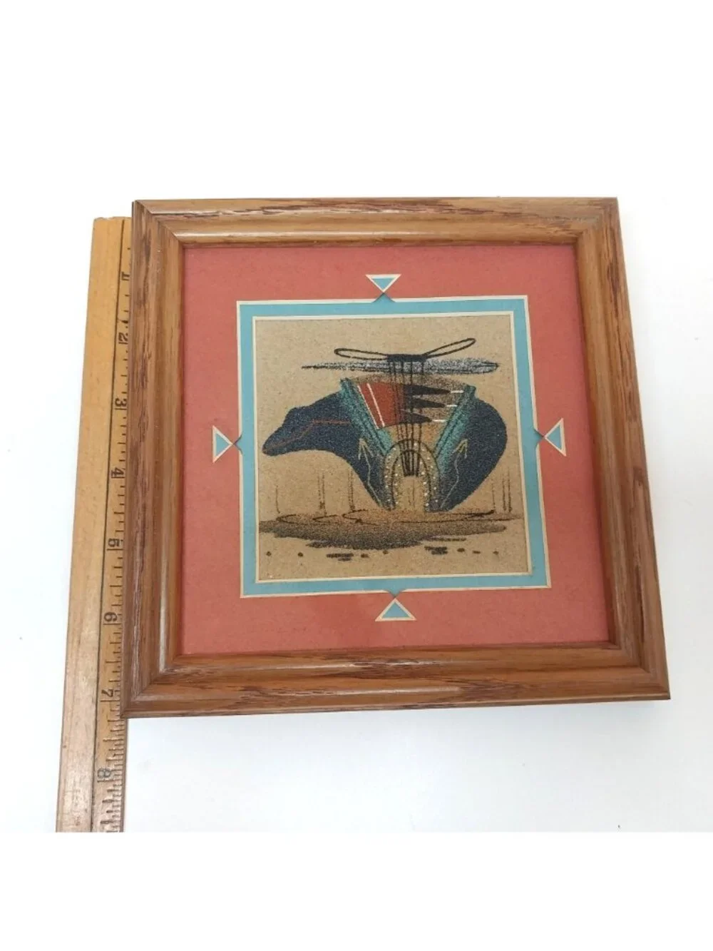 Navajo Sandpainting Signed Begay Rustic Wooden Frame 7